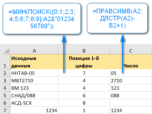 Как быстро извлечь число из текста в Excel