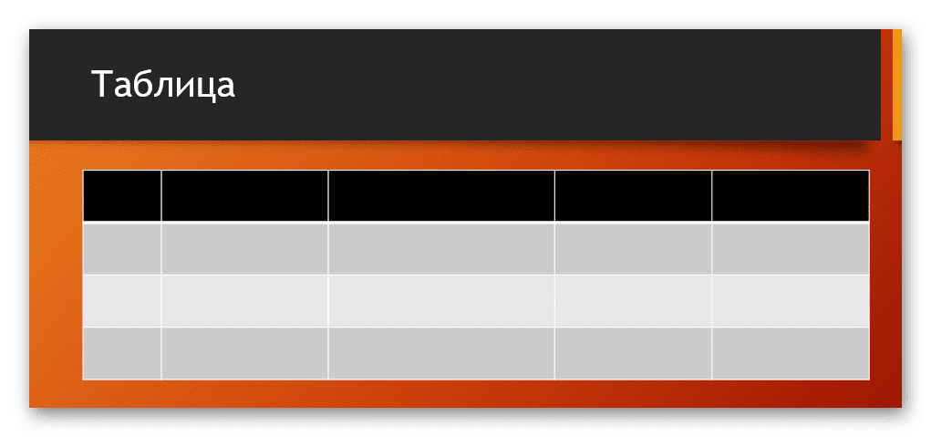 Пример стандартной таблицы в PowerPoint