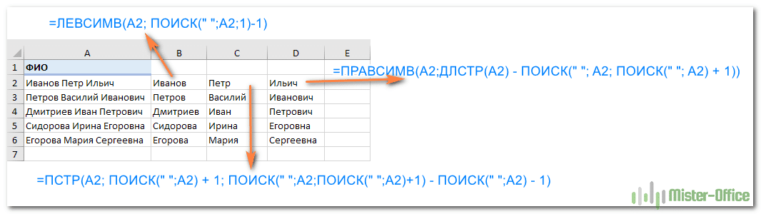 Разделить фио по ячейкам excel. Как разделить ФИО В эксель. Как в экселе разделить фамилию имя отчество. Разделить ФИО на фамилию имя отчество в excel. Эксель расцепить текст.