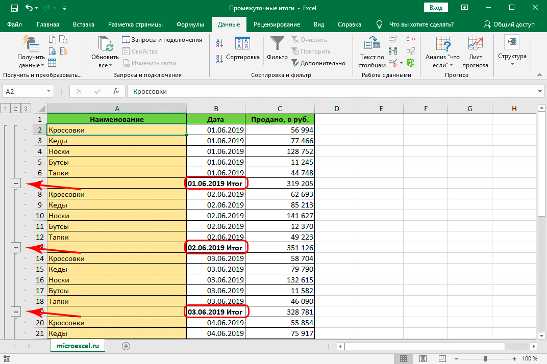 Многоуровневые итоги в excel как сделать