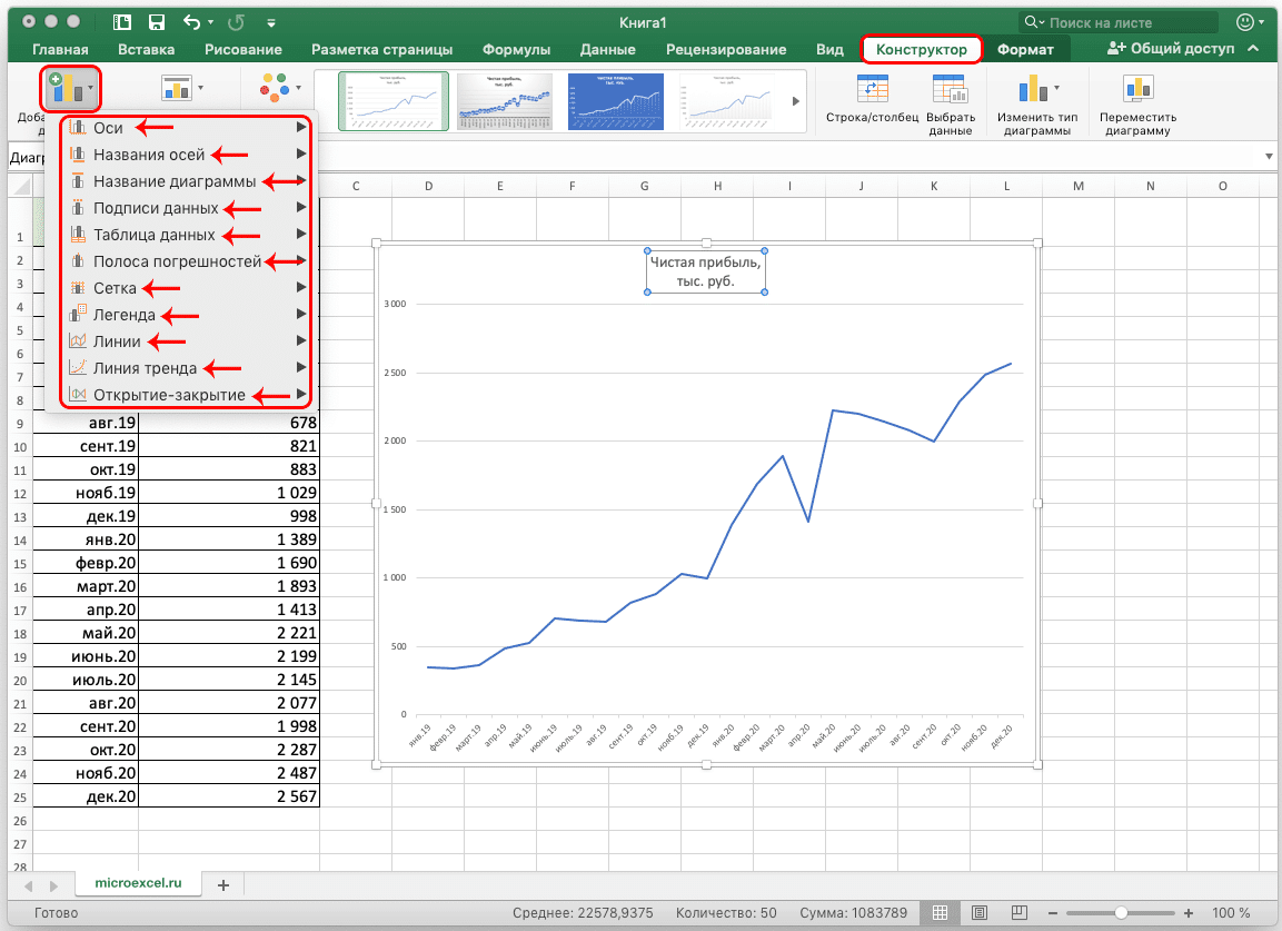 Построение диаграммы с накоплением в excel