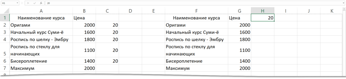 Адрес ячейки Excel