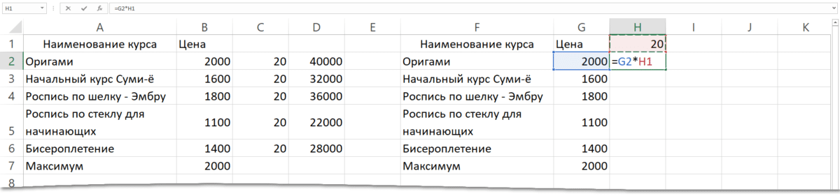 Адрес ячейки Excel