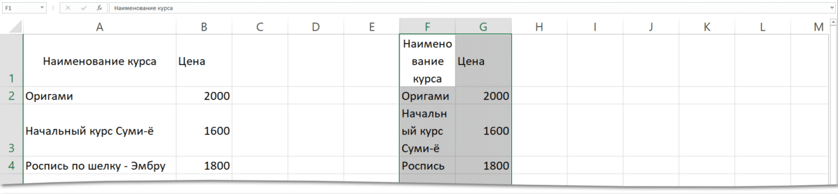 Адрес ячейки Excel