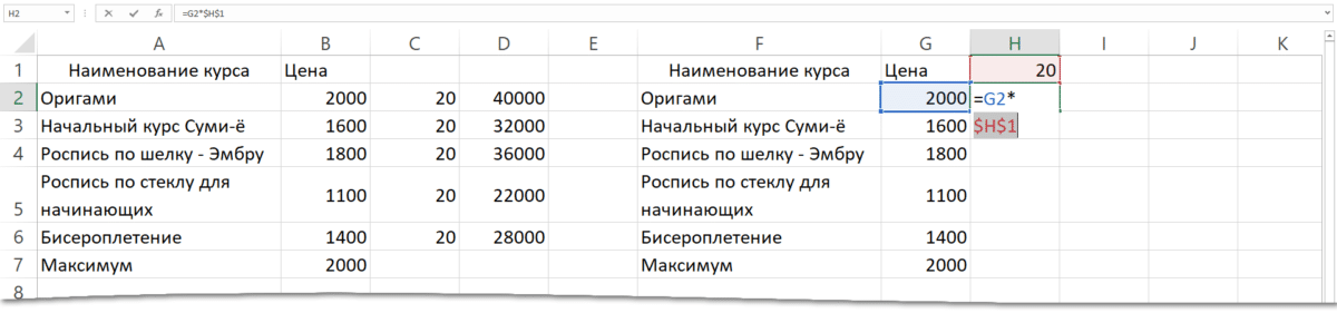 Адрес ячейки Excel