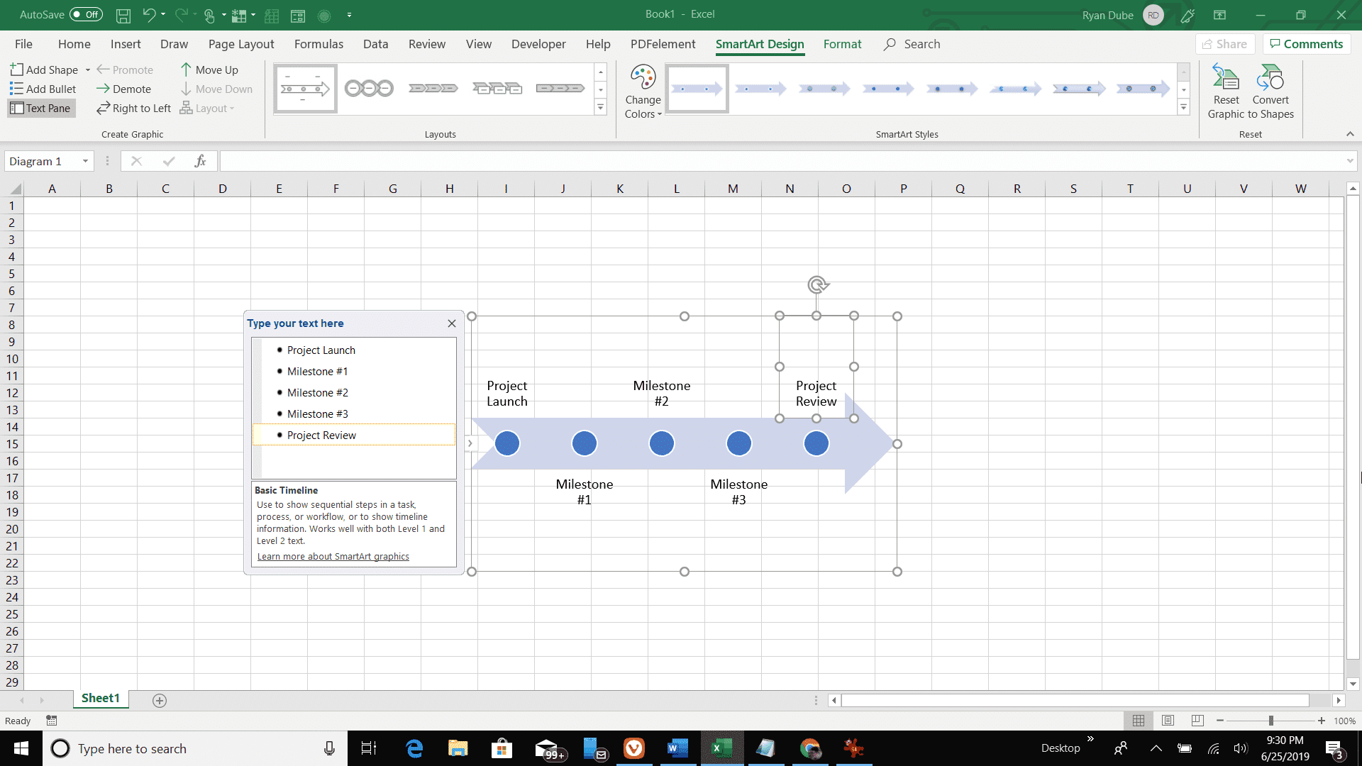 Скриншот создания шкалы времени в Excel