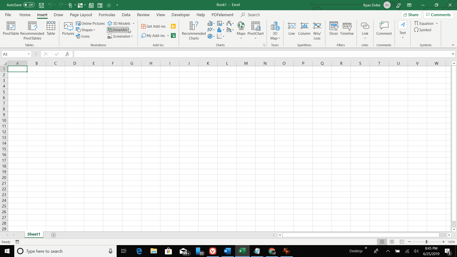 Снимок экрана выбора SmartArt в Excel