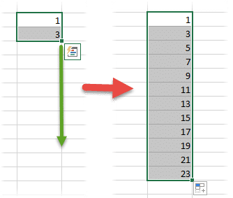 Автозаполнение числовой серии в Excel