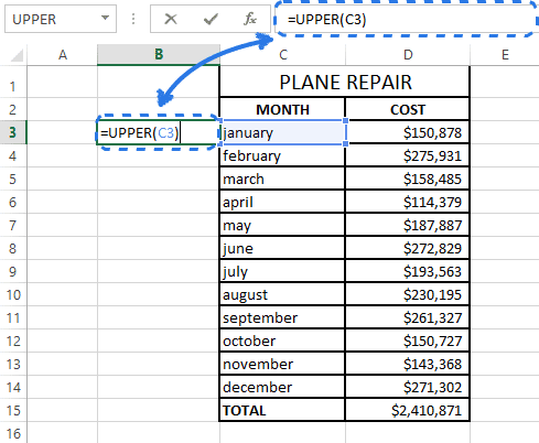 Изменить прописные буквы в Excel