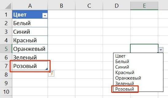 Автоматическая замена данных в выпадающем списке Excel