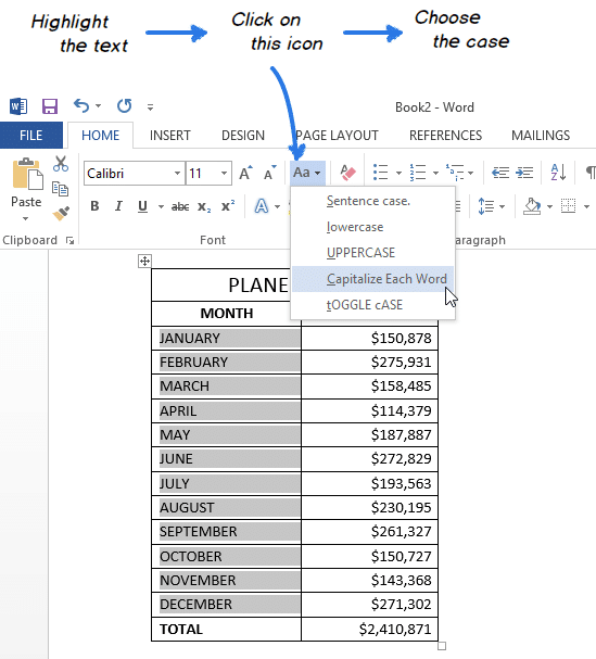 Изменить прописные буквы в Excel