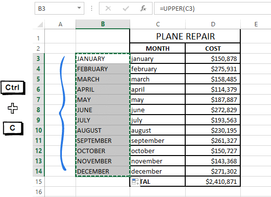 Изменить прописные буквы в Excel