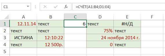 СЧЁТ в Excel