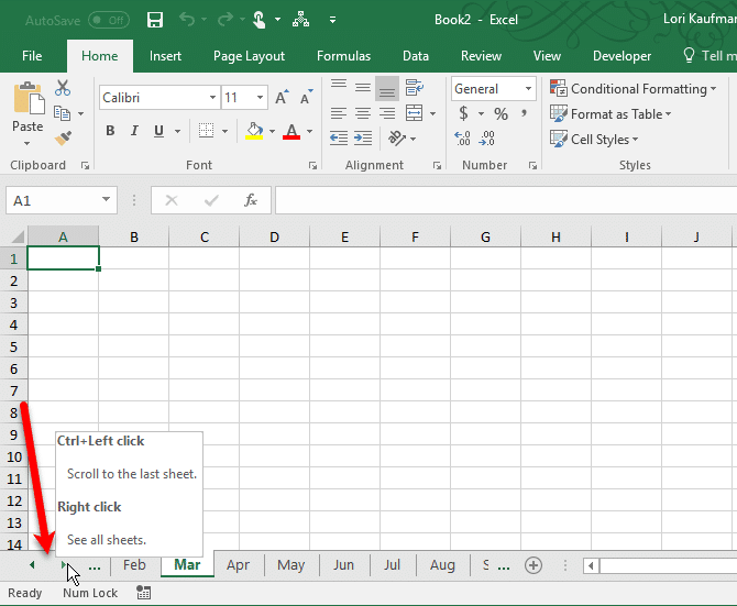 прокручивать вкладки листа Excel