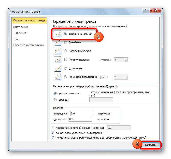 Выберите другой тип приближения в Microsoft Excel