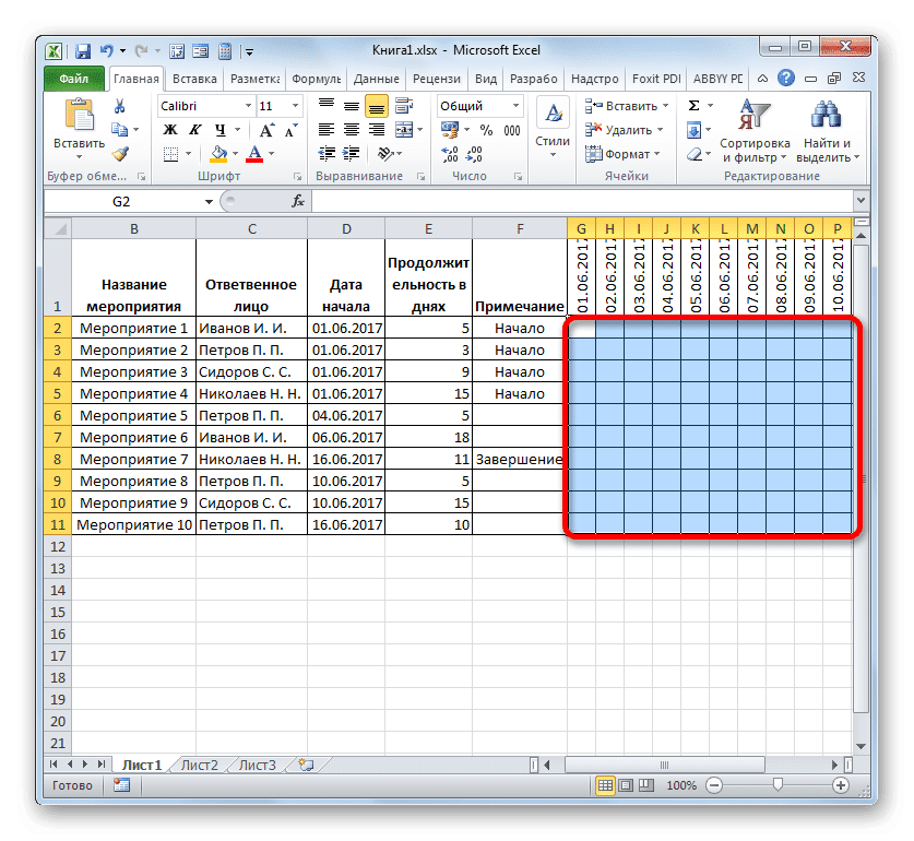Выбор диапазона ячеек на временной шкале в Microsoft Excel