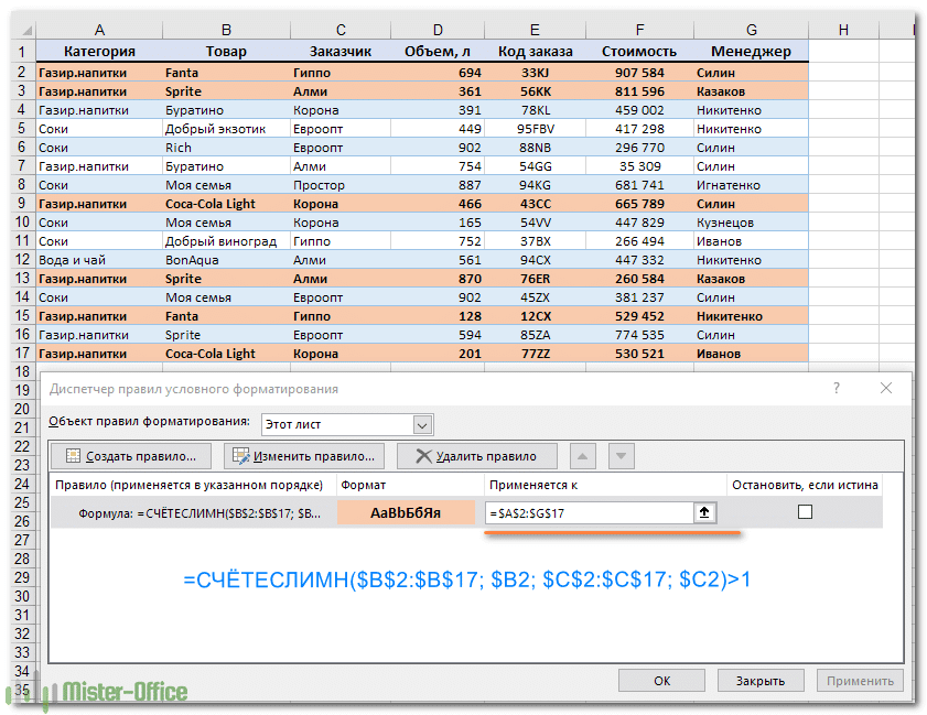 как выделить повторяющиеся значения в excel разными цветами