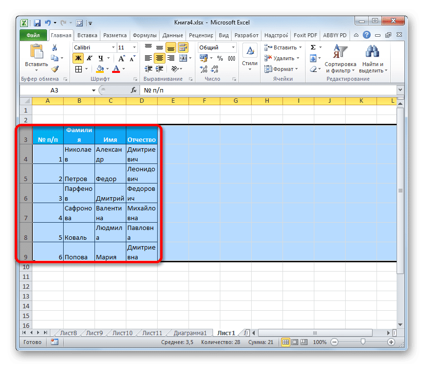 Высота строки диапазона увеличена в Microsoft Excel