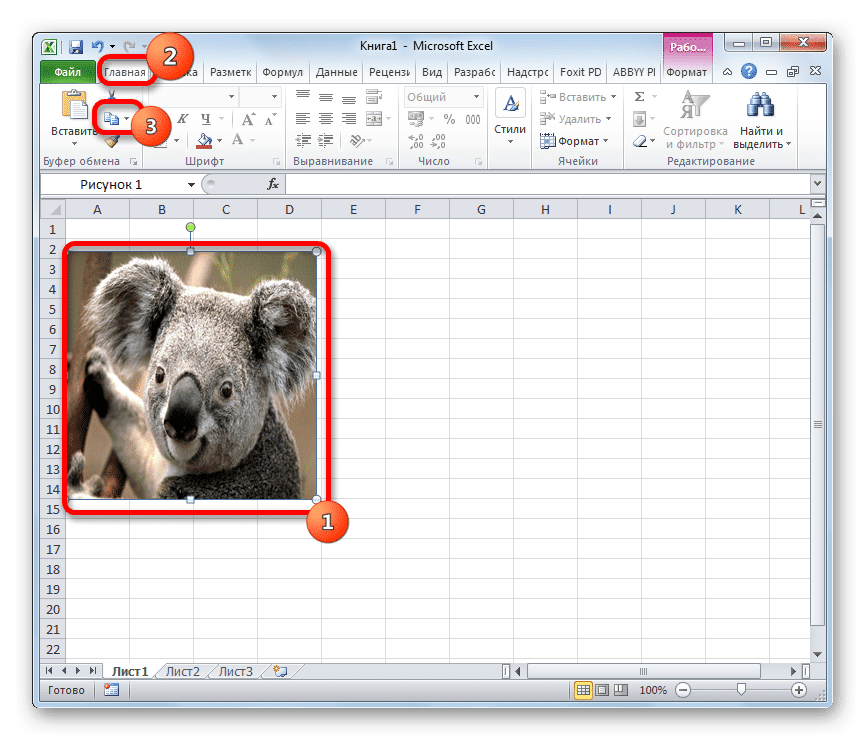 Скопируйте изображение с помощью кнопки на ленте в Microsoft Excel