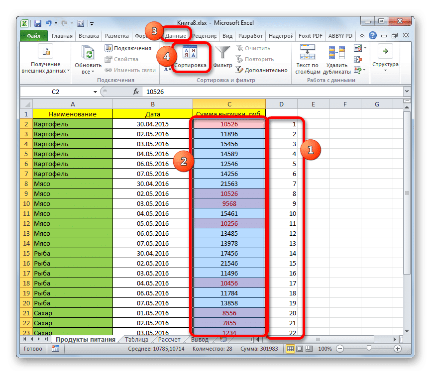 Запустить окно сортировки в Microsoft Excel