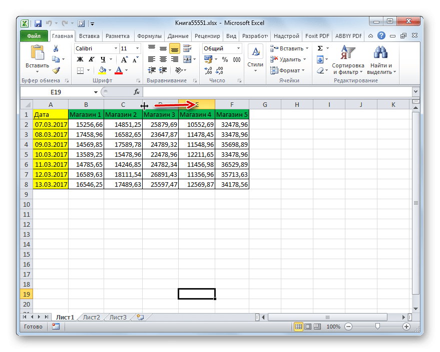 Расширение столбца в Microsoft Excel
