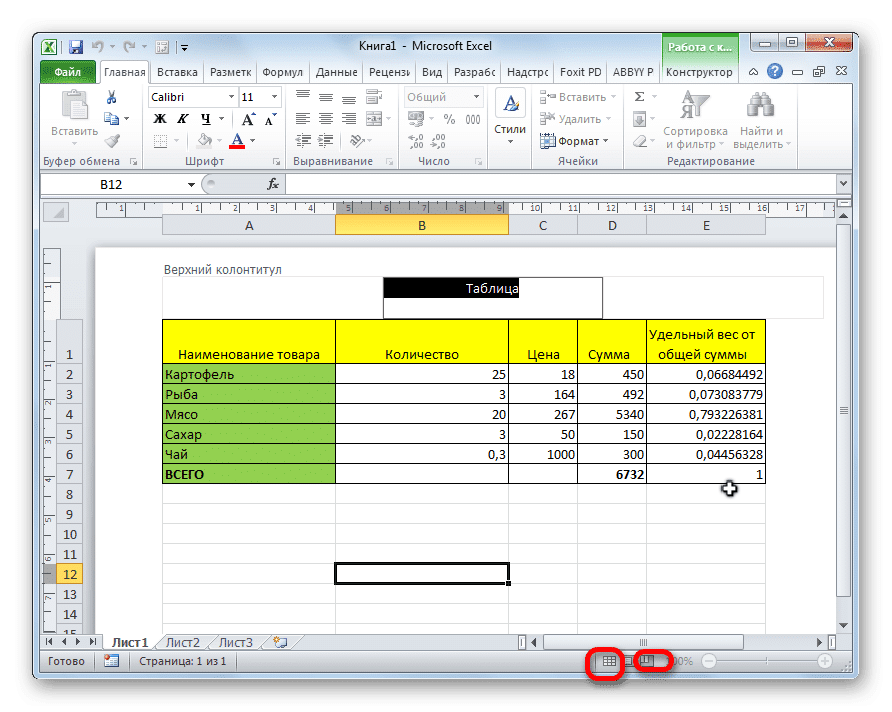 Верхние и нижние колонтитулы в Excel