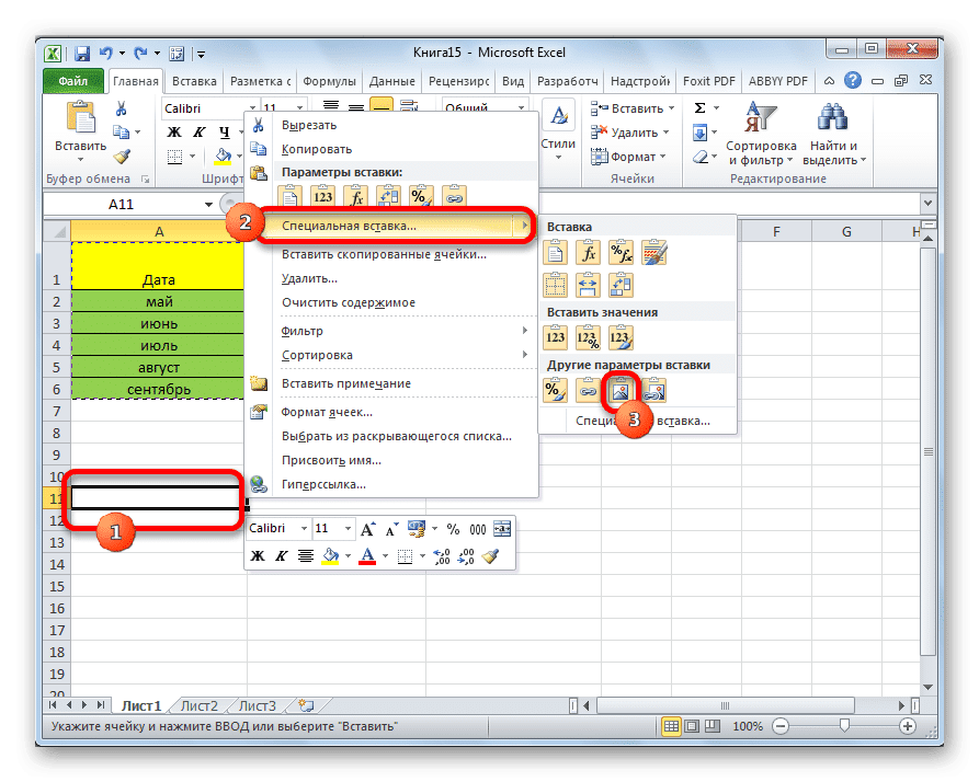 Вставить как картинку в Microsoft Excel