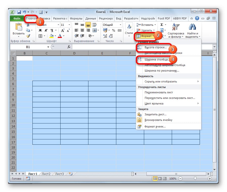 Изменение размера ячеек всего листа в Microsoft Excel