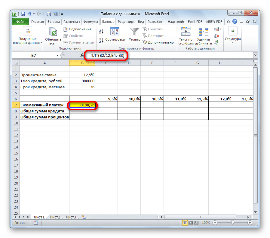 Таблица подготовлена ​​в Microsoft Excel